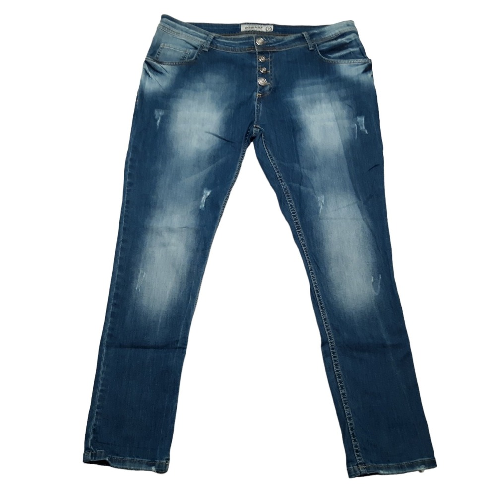 Poshum Jeans Womens 16 W36 L28 Blue Button Fly Distressed Straight Leg Tag 32x30